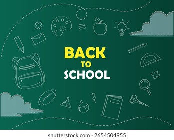 Afiche de vuelta a la escuela. Varios iconos lindos de la escuela. Lindo cartel de la escuela. Ilustración vectorial