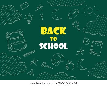 De volta ao cartaz da escola. Vários ícones bonitos da escola. Cartaz bonito da escola. Ilustração vetorial