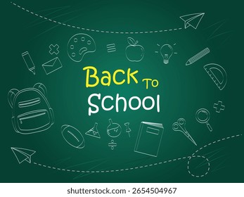 Afiche de vuelta a la escuela. Varios iconos lindos de la escuela. Lindo cartel de la escuela. Ilustración vectorial