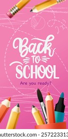 Back to school poster. Welcome Back to school text with color pencils educational elements for learning flyers lay out collection. Vector illustration