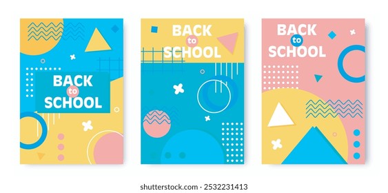 Back to school posters set. Minimalistic abstract brochure. Education and training, knowledge. International holiday and festival on September 1. Flat vector collection isolated on white background