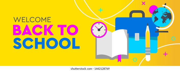 Back to School promo horizontal banner. Vector illustration for poster, web, landing page, cover, ad, greeting, card, social media, promotion.