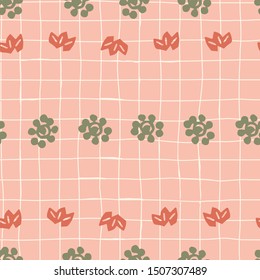 Back too school quad filler paper with doodles. Vector seamless pattern with pink peach background.
