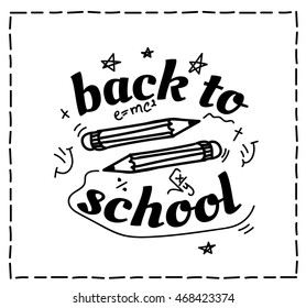 Back to school quotes catchword poster set. Black and white vector stickers. Modern hand written lettering doodles elements, calligraphy phrases