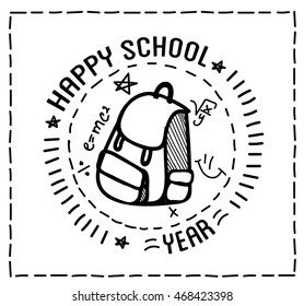 Back to school quotes catchword poster set. Black and white vector stickers. Modern hand written lettering doodles elements, calligraphy phrases