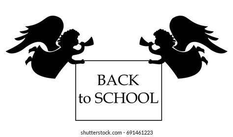 Back to School. Rectangular frame. Isolated vector on white background. Drawing in retro style