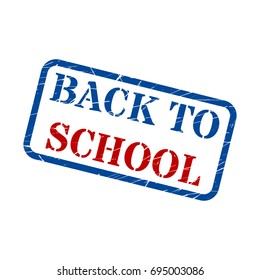 Back to school red blue stamp text on white