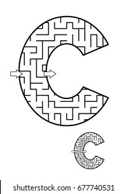 Back to school or regular learning reinforcement alphabet activity for kids - letter C maze. Use as is or add fun cartoon characters. Answer included.
