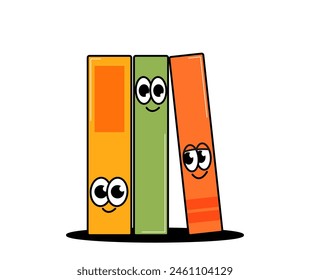 Back school retro cute characters. Set of three funny books with cute faces. Funky groovy mascots on a transparent background. Contemporary vector illustration.