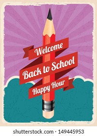 Back to school, retro poster, vector illustration
