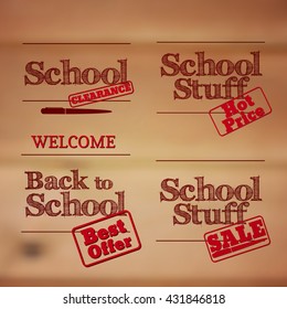 Back to School - retro typography design logos. Sale and clearance labels. Vector illustration.