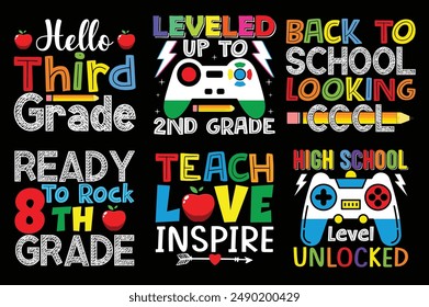 Back to school retro vintage Bundle t shirt design.