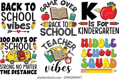 Back to school retro vintage Bundle t shirt design.