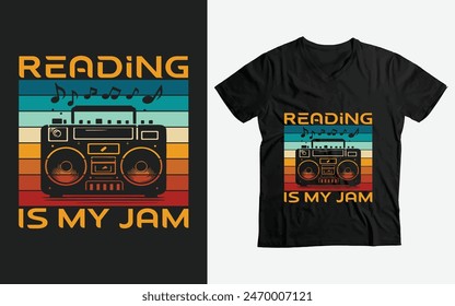 Back to School Retro vintage Reading is My Jam 80s Teacher Boombox T-Shirt