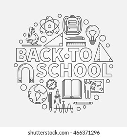 Back to school round illustration. Vector thin line study and learning symbol or sign