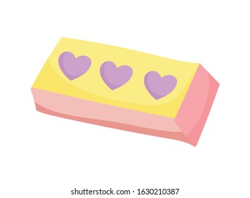 back to school rubber eraser with hearts supply icon on white background vector illustration