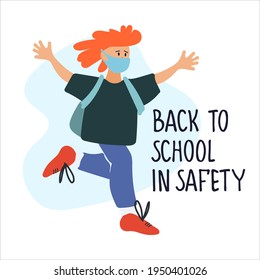Back to School in Safety banner. Schools safe reopening after covid pandemic lockdown concept