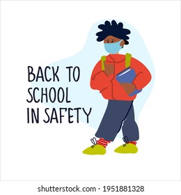 Back to School in Safety banner. Schools safe reopening after covid pandemic lockdown concept