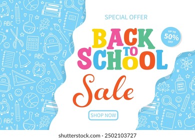 Back to School Sale background with hand drawn elements. Vector illustration