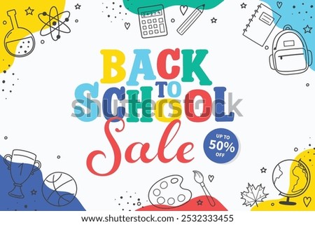 Back to School Sale background with hand drawn elements. Vector illustration