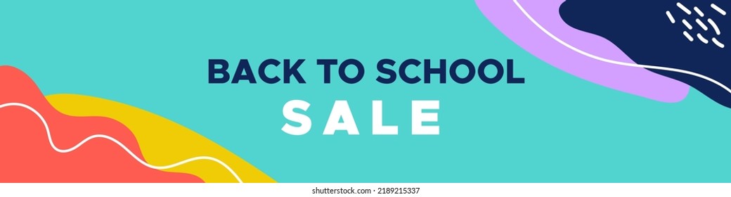 De vuelta a la venta escolar. Banner horizontal. Para boletín, encabezado web, publicación en medios sociales, banner promocional, publicidad e identidad. Ilustración vectorial, diseño plano