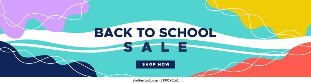 Back to school sale background. Horizontal banner. For newsletter, web header, social media post, promotional banner, advertising and identity. Vector illustration, flat design