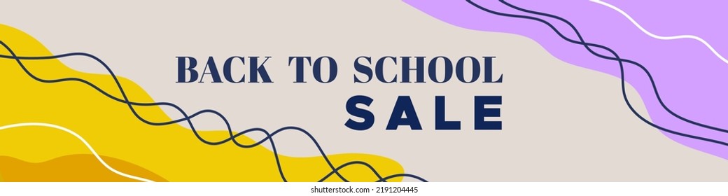 Back to school sale background. Horizontal banner. For newsletter, web header, social media post, promotional banner, advertising and identity. Vector illustration, flat design