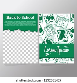 Back to school sale background layout decorate with falling green silhouette treasure map, transparent space for image, label. design for shopping sale, promo poster, frame leaflet, banner template