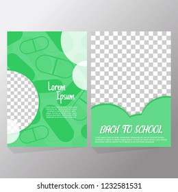 Back to school sale background layout decorate with falling green silhouette round eraser, transparent space for image, bubble. design for shopping sale, promo poster, frame leaflet, banner template