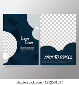 Back to school sale background layout decorate with dark blue silhouette paper clamp, transparent space for image, bubble. design for shopping sale, promo poster, frame leaflet, web banner template