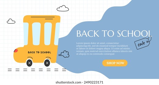 Back to school sale banner with school bus