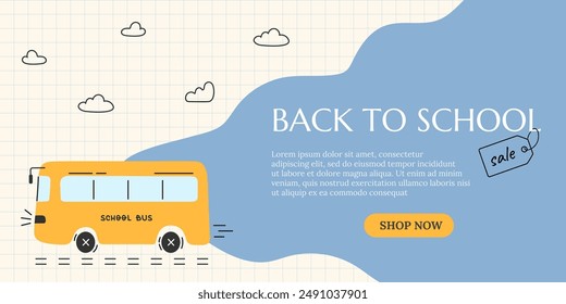 Back to school sale banner with school bus