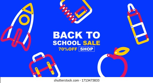 back to school sale banner, colorful color, flat design layout colorful, learning from home , vector illustration.