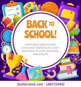 Back to school sale banner design template with colorful school supplies and sale text for shopping discount promotion. Vector illustration