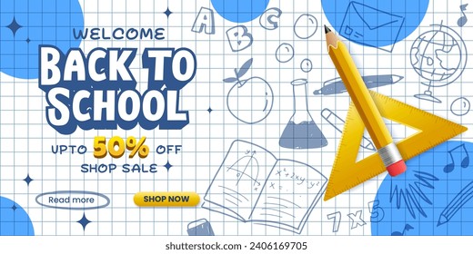 back to school sale banner illustration background