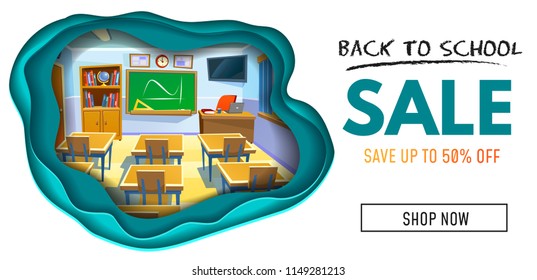
Back to school sale banner with paper cut effect. Vector illustration.
