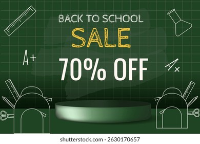 Back to School Sale banner with Podium. Vector illustration of realistic Podium for Back to School Sale promo background. EPS 10