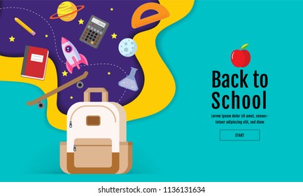 back to school sale banner, poster, flat design colorful, vector