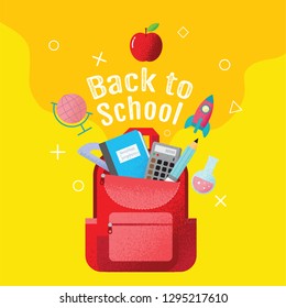 back to school sale banner, poster, flat design colorful, vector