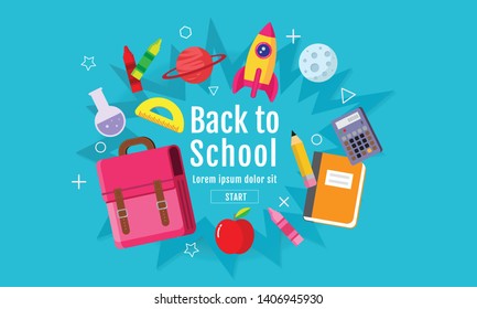 back to school sale banner, poster, 3D design colorful, vector