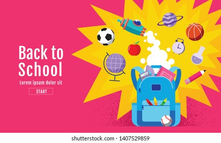 Back To School Sale Banner, Poster, Flat Design Colorful, Vector