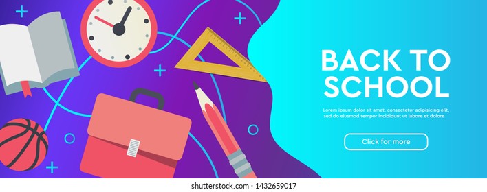 Back to school sale banner, poster, flat design colorful, vector illustration