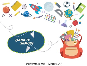 Back to school sale banner. poster, flat design colorful, vector.