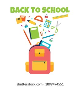 back to school sale banner, poster, flat design colorful, vector