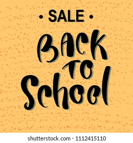 Back to school sale banner vector design on orange textured background for store discount promotion. Layout for discount labels, flyers and shopping. Vector illustration. eps 10