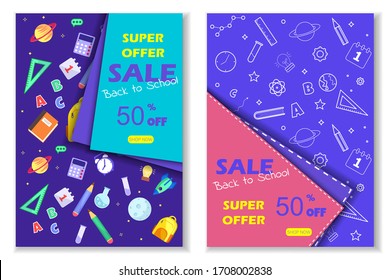 Back to school sale banner. Vector eps 10 format.