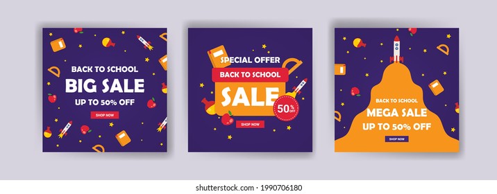 Back to school. Back to school sale. Banner vector for social media ads, web ads, postcard, card, business messages, discount flyers and big sale banners.