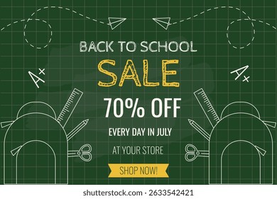 Back to School Sale banner vector illustration. Perfect business Sale Back to School concept with doodle School object and symbols. Education background Sale banner EPS 10