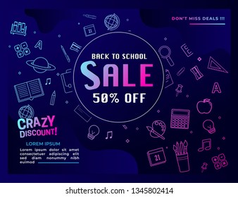 Back to school sale concept illustration with colorful abstract elements.