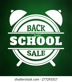 Back to School Sale Design with Clock on Green Background